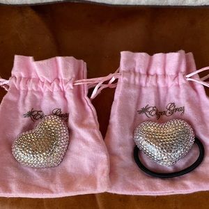 Designer Eliza Gray Matching Swarovski Heart Brooch & Pony Tail Holder